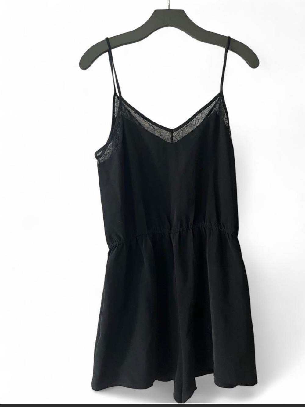 Forever 21 Black Lace-Trim Spaghetti Strap Cami Romper